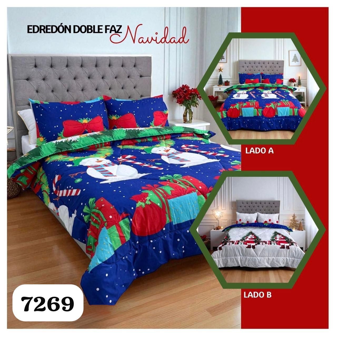 Edredón doble faz cama doble navidad 🎄CAMA NAVIDEÑA