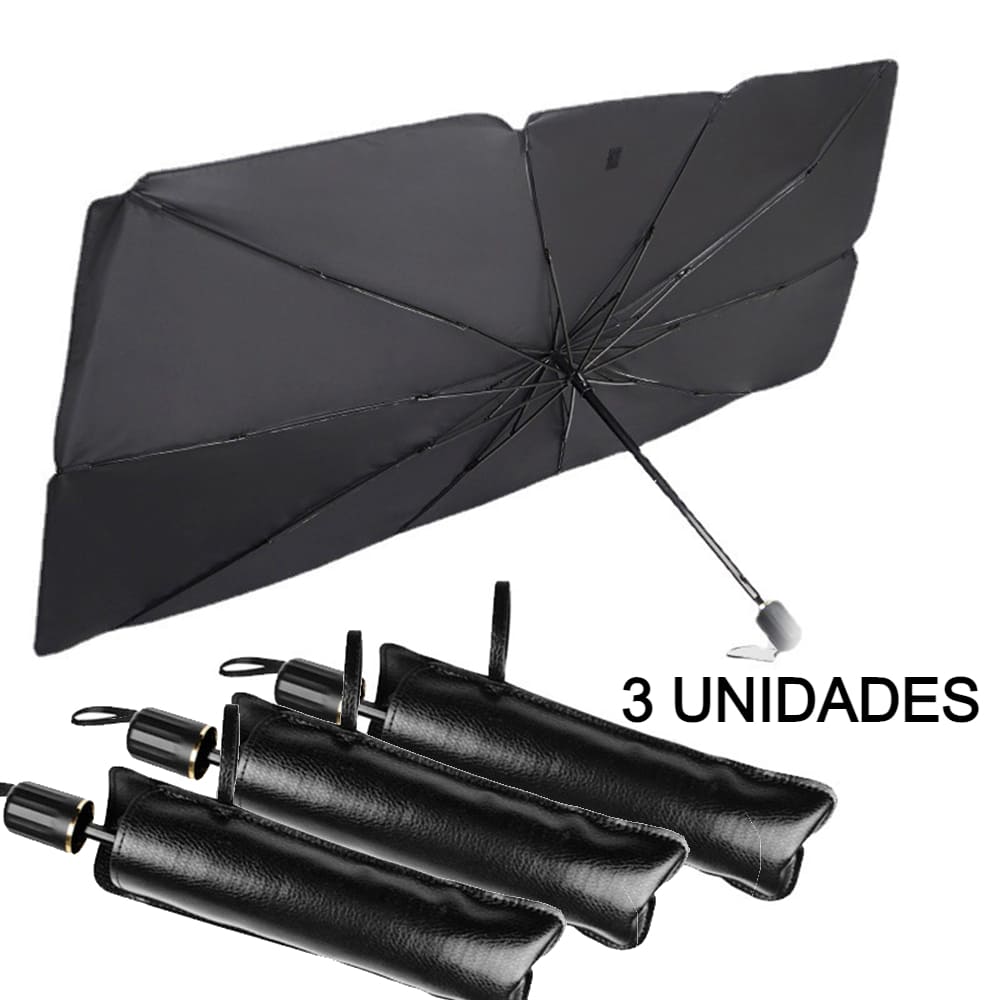 Este parasol para coche con diseño de paraguas se abre y se cierra fácilmente.