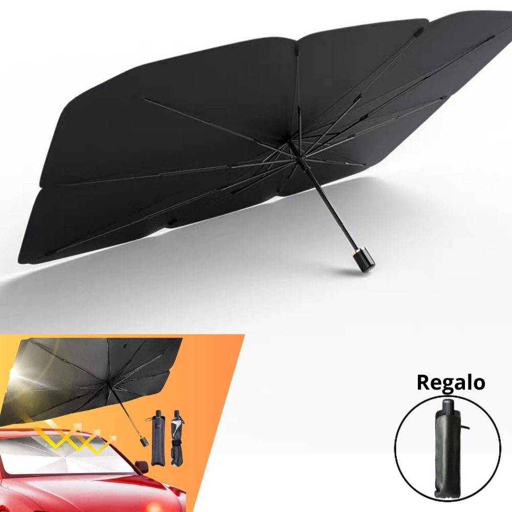 Este parasol para coche con diseño de paraguas se abre y se cierra fácilmente.
